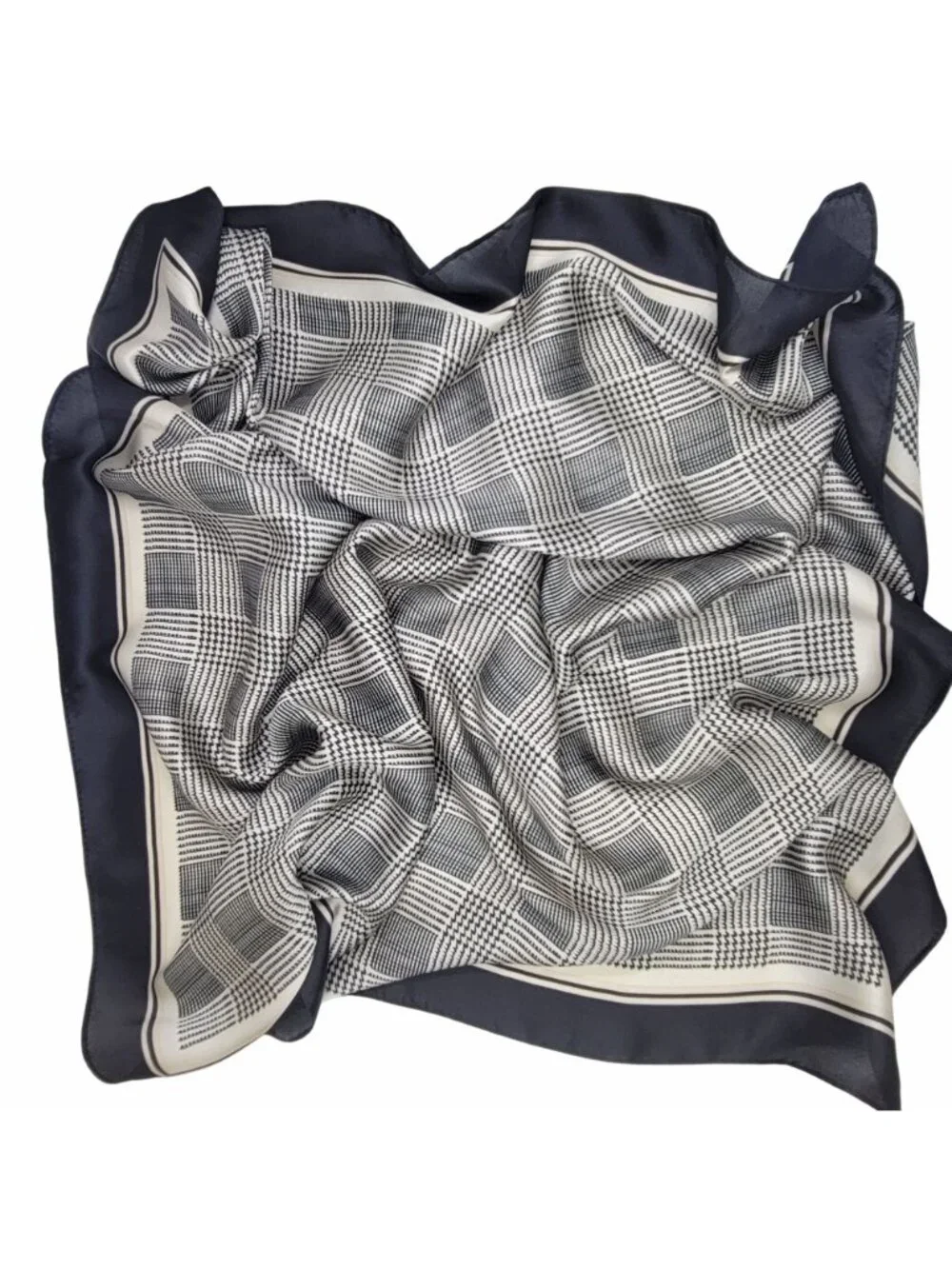 ✨Luxurious Chic Silky Square Scarf Black & White Houndstooth Plaid Print Bandana